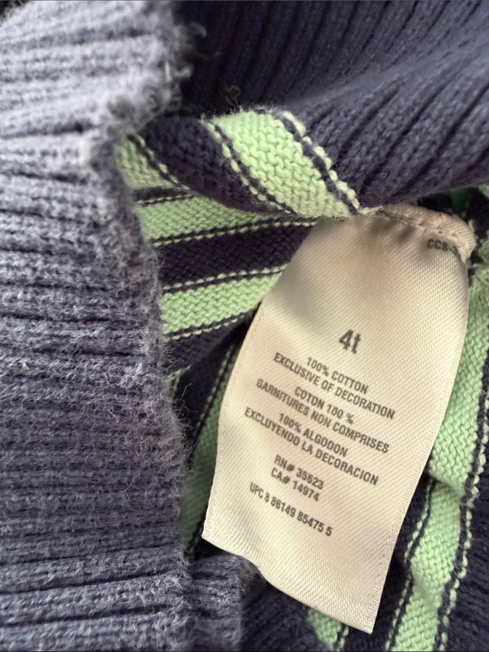 Carter's Navy, Yellow & Light Green Striped Crewneck Sweater 4T
